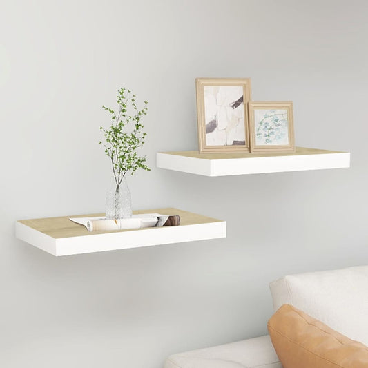 Oak & White Floating Wall Shelves Set, 50x23x3.8 cm - MDF