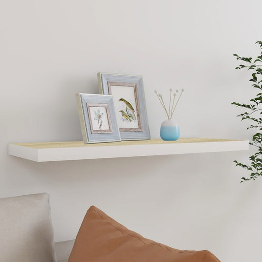 Oak & White MDF Floating Wall Shelf 80x23.5x3.8 cm