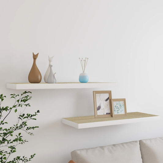 Oak & White Floating Wall Shelves Set - 80x24 MDF Modern Design