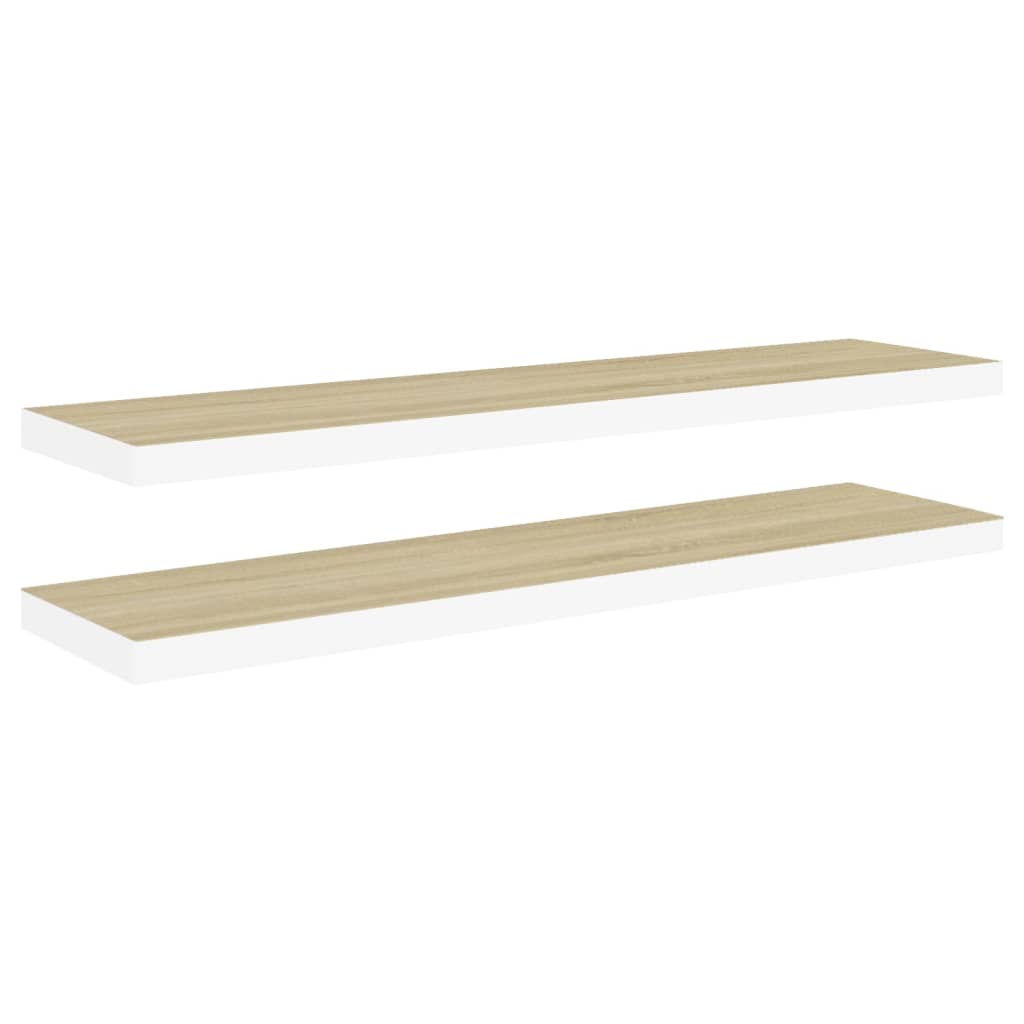 Oak & White Floating Wall Shelves 2pcs - 120x23.5x3.8 cm MDF