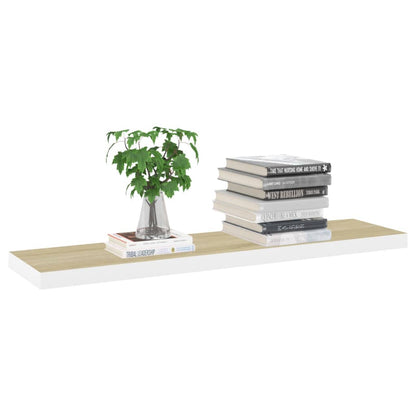 Oak & White Floating Wall Shelves 2pcs - 120x23.5x3.8 cm MDF