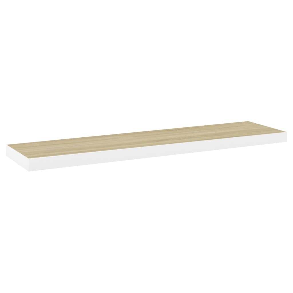 Oak & White Floating Wall Shelves 2pcs - 120x23.5x3.8 cm MDF
