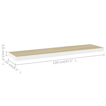 Oak & White Floating Wall Shelves 2pcs - 120x23.5x3.8 cm MDF