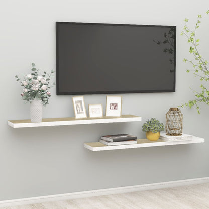 Oak & White Floating Wall Shelves 2pcs - 120x23.5x3.8 cm MDF