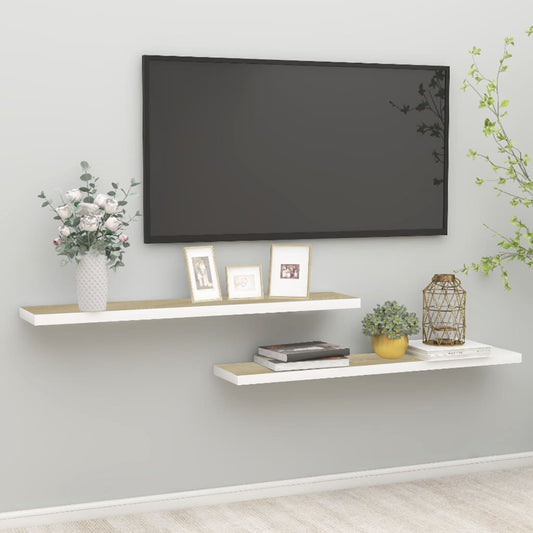 Oak & White Floating Wall Shelves 2pcs - 120x23.5x3.8 cm MDF