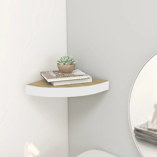 Oak & White MDF Wall Corner Shelf, 35x35x3.8 cm