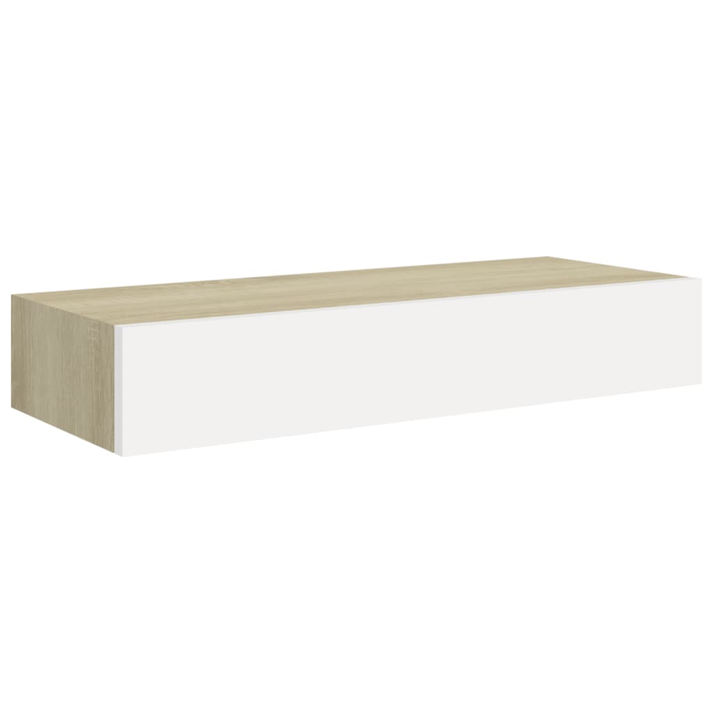 Oak & White Wall Drawer Shelves Set, MDF, 60x23.5x10cm, 2pcs