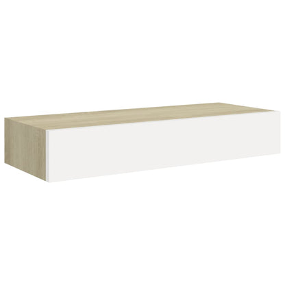 Oak & White Wall Drawer Shelves Set, MDF, 60x23.5x10cm, 2pcs