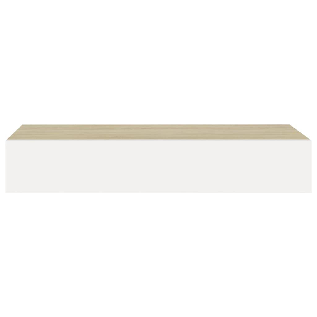 Oak & White Wall Drawer Shelves Set, MDF, 60x23.5x10cm, 2pcs