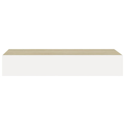 Oak & White Wall Drawer Shelves Set, MDF, 60x23.5x10cm, 2pcs