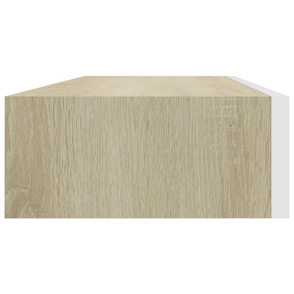 Oak & White Wall Drawer Shelves Set, MDF, 60x23.5x10cm, 2pcs