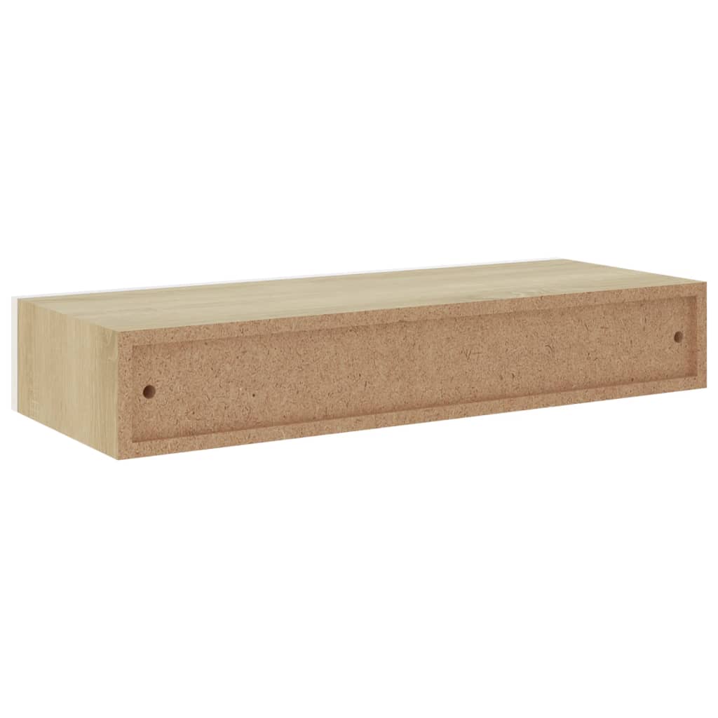 Oak & White Wall Drawer Shelves Set, MDF, 60x23.5x10cm, 2pcs