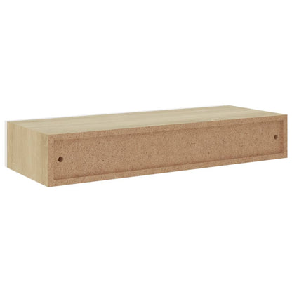 Oak & White Wall Drawer Shelves Set, MDF, 60x23.5x10cm, 2pcs