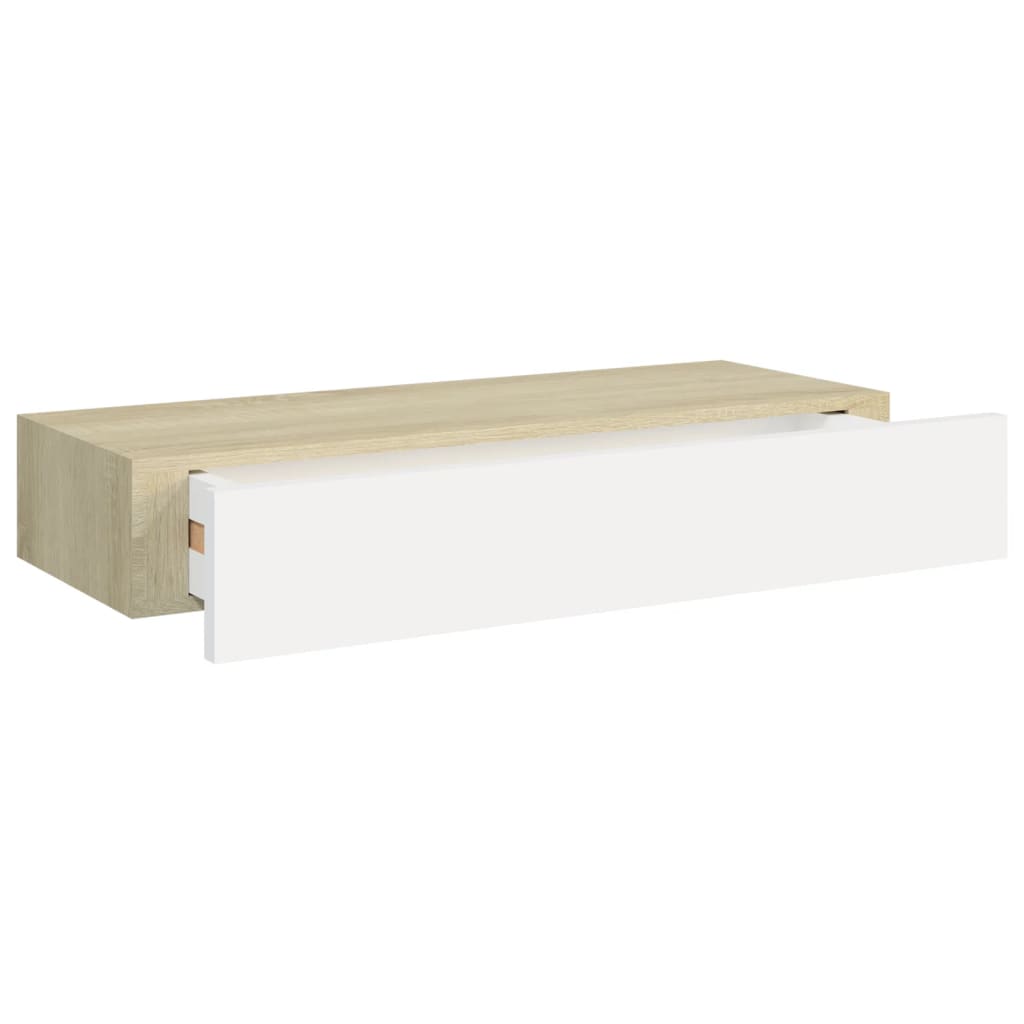 Oak & White Wall Drawer Shelves Set, MDF, 60x23.5x10cm, 2pcs