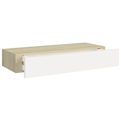 Oak & White Wall Drawer Shelves Set, MDF, 60x23.5x10cm, 2pcs