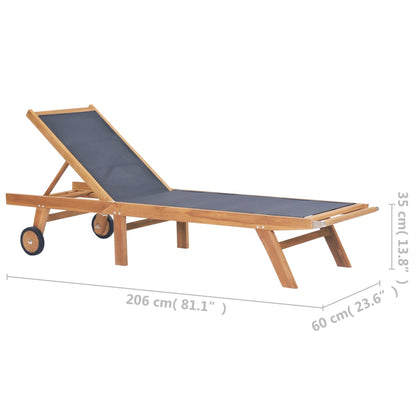 2-Piece Teak & Textilene Folding Sun Loungers with Wheels