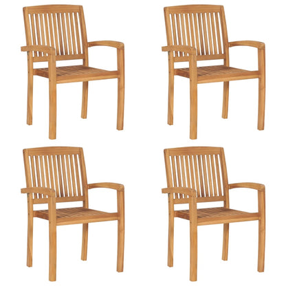 4 Piece Solid Teak Wood Garden Stacking Chairs Set