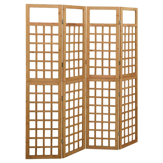 4-Panel Solid Fir Wood Room Divider/Trellis - 161x180 cm