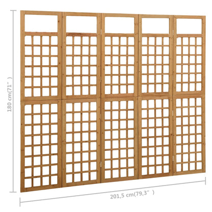 5-Panel Room Divider/Trellis - Solid Fir Wood, 201.5x180 cm