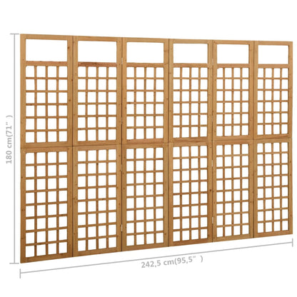 Solid Fir Wood 6-Panel Room Divider/Trellis - 242.5x180 cm