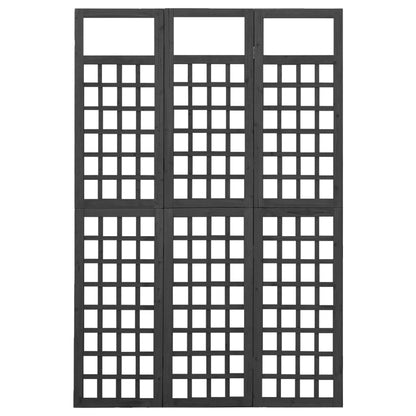 Black Solid Fir Wood 3-Panel Room Divider/Trellis - 121x180 cm