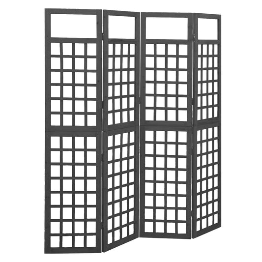 4-Panel Black Fir Wood Room Divider/Trellis - 161x180 cm
