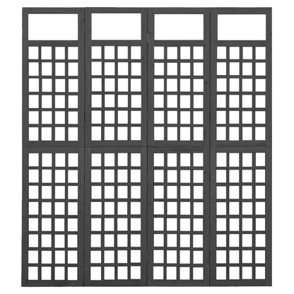 4-Panel Black Fir Wood Room Divider/Trellis - 161x180 cm