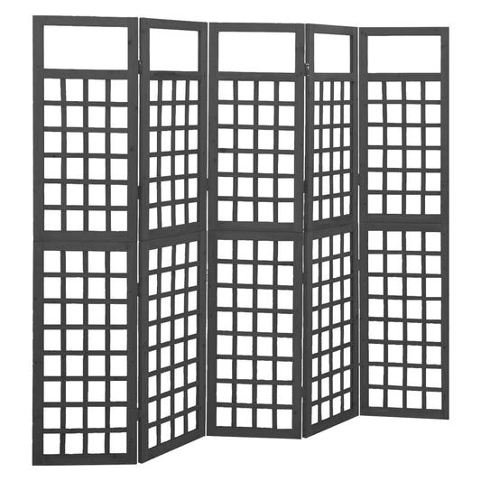 Black 5-Panel Fir Wood Room Divider & Trellis, 201.5x180 cm