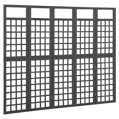 Black 5-Panel Fir Wood Room Divider & Trellis, 201.5x180 cm