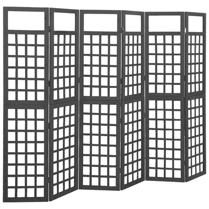 Black Solid Fir Wood 6-Panel Room Divider/Trellis 242.5x180 cm