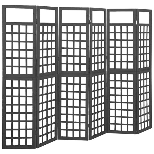 Black Solid Fir Wood 6-Panel Room Divider/Trellis 242.5x180 cm