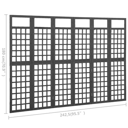 Black Solid Fir Wood 6-Panel Room Divider/Trellis 242.5x180 cm