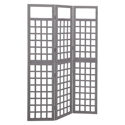 Solid Fir Wood Grey 3-Panel Room Divider/Trellis - 121x180 cm