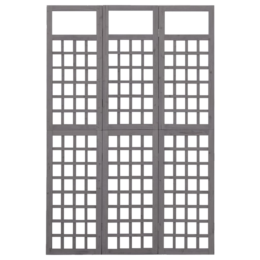 Solid Fir Wood Grey 3-Panel Room Divider/Trellis - 121x180 cm