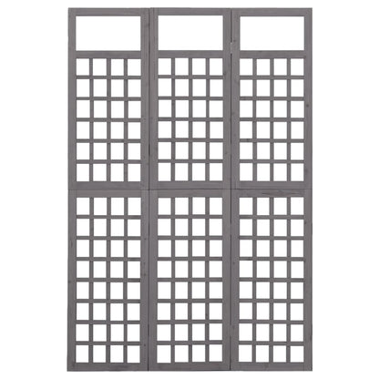 Solid Fir Wood Grey 3-Panel Room Divider/Trellis - 121x180 cm