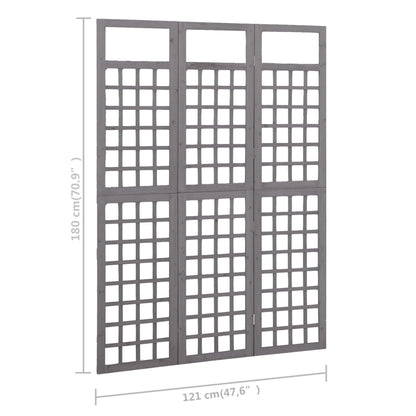 Solid Fir Wood Grey 3-Panel Room Divider/Trellis - 121x180 cm