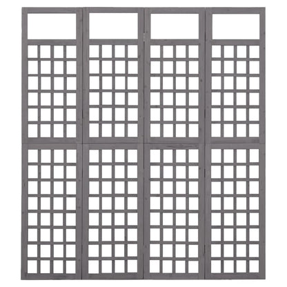 4-Panel Trellis Room Divider, Solid Fir Wood, Grey, 161x180 cm