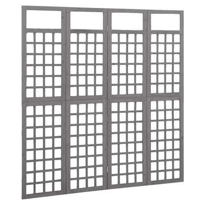 4-Panel Trellis Room Divider, Solid Fir Wood, Grey, 161x180 cm