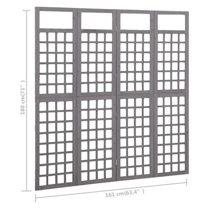 4-Panel Trellis Room Divider, Solid Fir Wood, Grey, 161x180 cm