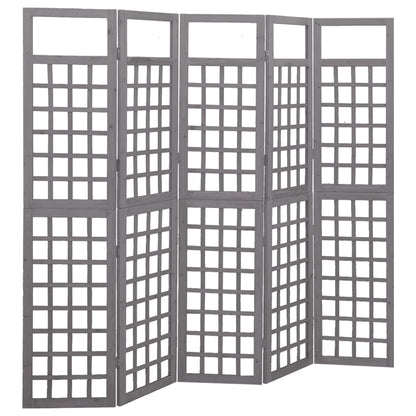 5-Panel Grey Fir Wood Room Divider/Trellis 201.5x180 cm