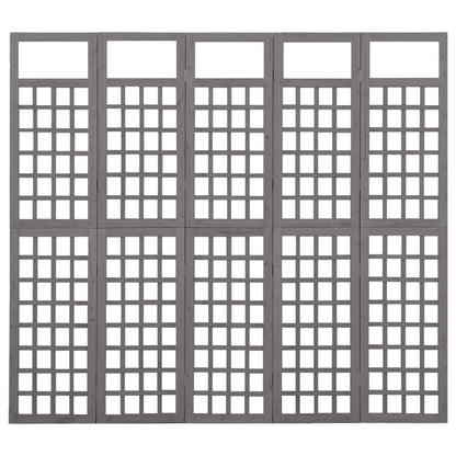 5-Panel Grey Fir Wood Room Divider/Trellis 201.5x180 cm