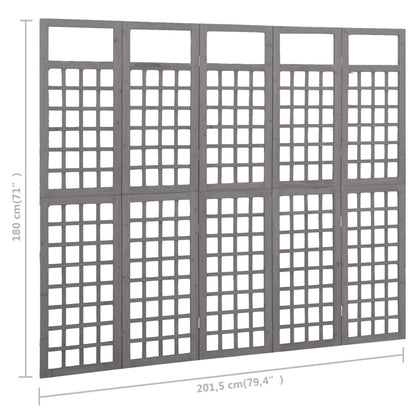 5-Panel Grey Fir Wood Room Divider/Trellis 201.5x180 cm