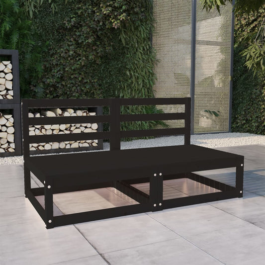 Elegant Garden 2-Seater Sofa in Black Solid Pinewood
