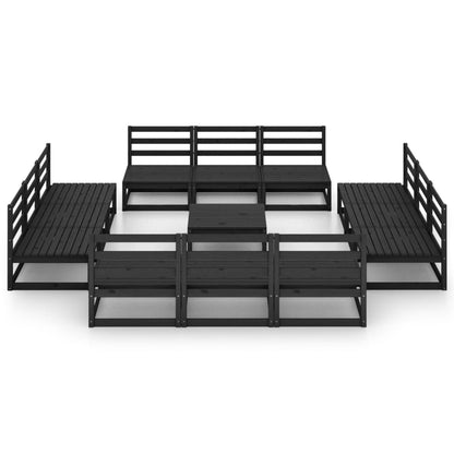 13 Piece Garden Lounge Set Black Solid Pinewood