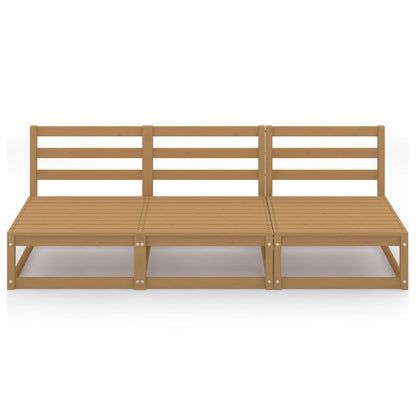 Honey Brown Solid Pinewood 3-Seater Garden Sofa
