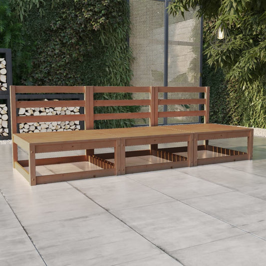 Honey Brown Solid Pinewood 3-Seater Garden Sofa