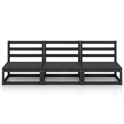 Elegant Black Solid Pinewood 3-Seater Garden Sofa