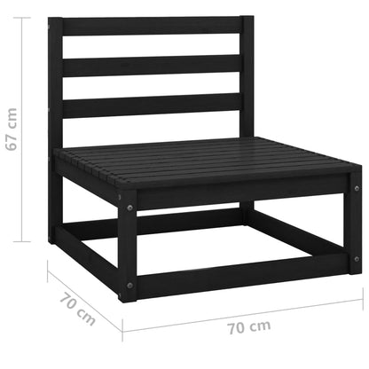 Elegant Black Solid Pinewood 3-Seater Garden Sofa