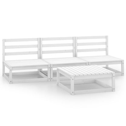 4 Piece Garden Lounge Set White Solid Wood Pine