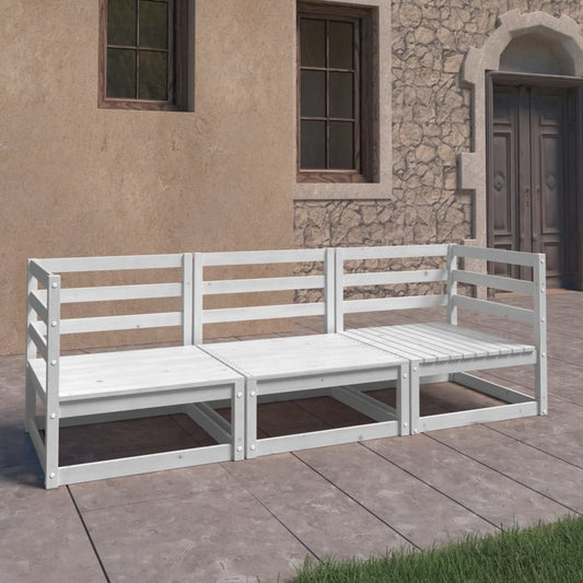 White Solid Pinewood 3-Seater Garden Sofa - Stylish Outdoor Comfort